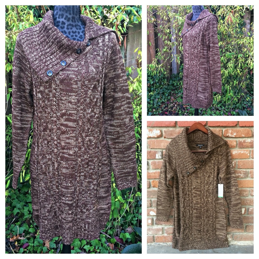 NWT Relativity Brown Glitter Knit Sweater Dress - Size Large